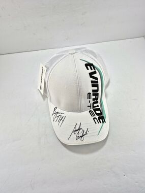 NWT Evinrude E-TEC Mesh Trucker Hat Autographed Signed Fishing Pro Team White